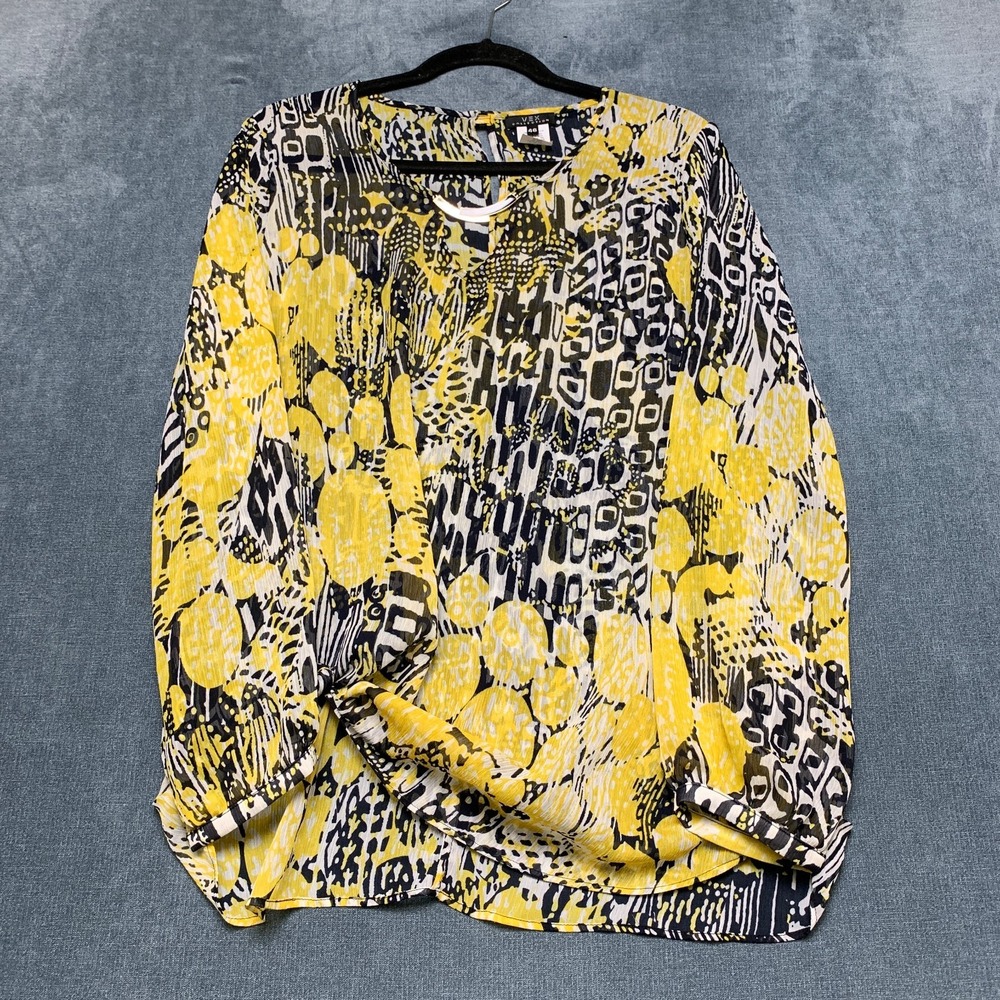 Vex Collection Blouse Top Womens 46 Multicolor Abstract Print Sheer Keyhole Back